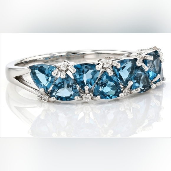 Genuine London Blue Topaz Rhodium Over Sterling Silver Ring! Sz 7 - Picture 2 of 16